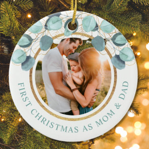 Första jul som fotfoto för Mamma och Pappa Eucalyp Julgransprydnad Keramik