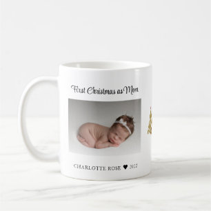 Första jul som fotfoto i Mamma Nyfödd bebis Kaffemugg