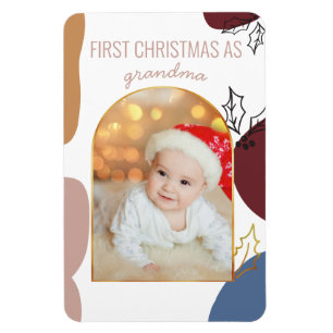 Första jul som  Foto på Holly Shapes Guld Arch Magnet