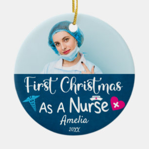 Första jul som foto på sjuksköterska Anpassningsba Julgransprydnad Keramik