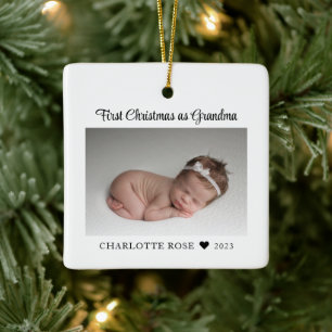 Första jul som Grandma Nyfödd bebis Photo Julgransprydnad Keramik