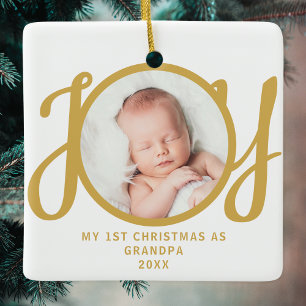 Första jul som Grandpa Photo Guld skript Julgransprydnad Keramik