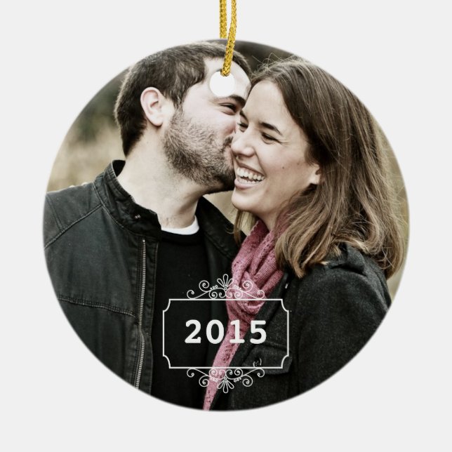 Första jul som Herr & Fru minnessakprydnad Julgransprydnad Keramik (Framsidan)