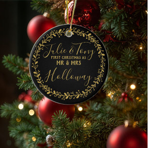 första jul som Herr & Fru trädprydnad - Julgransprydnad Keramik