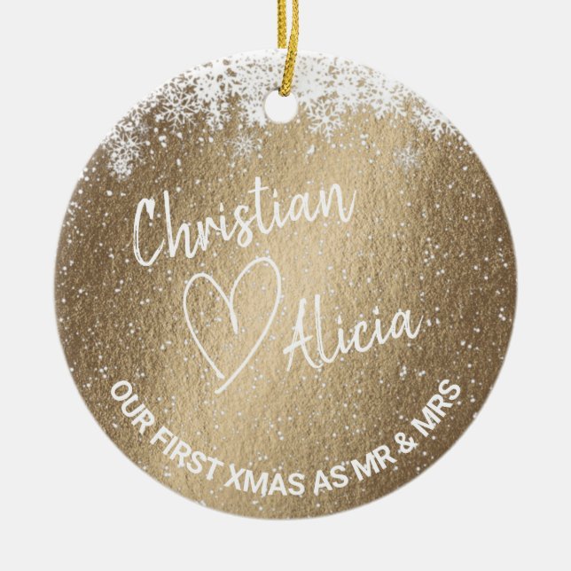 Första jul som herr och fru guld Ornament (Framsidan)