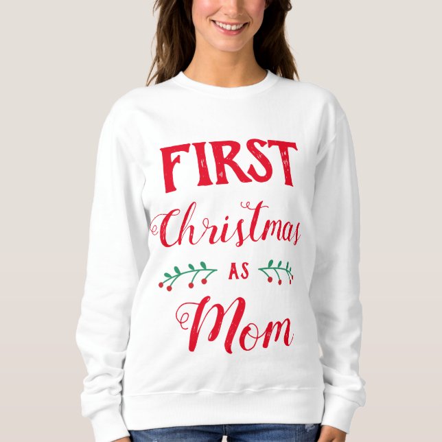 Första jul som Mamma-familjen matchar röd text T Shirt (Framsida)