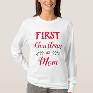 Första jul som Mamma-familjen matchar röd text T Shirt