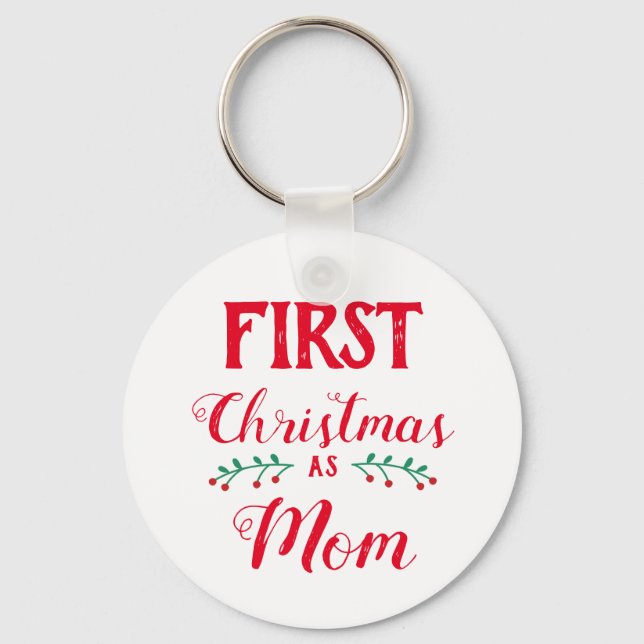 Första jul som Mamma-familjen matchar vit Nyckelring (Framsida)