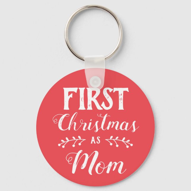 Första jul som Mamma-familjen matchar vit text Nyckelring (Framsida)