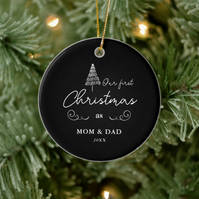 Första jul som Mamma och Pappa Cute Träd Julgransprydnad Keramik (Träd)