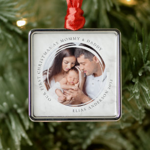 Första jul som Mamma och pappa Marble Photo Julgransprydnad Metall