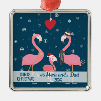 första jul som mamma- och pappaflamingosnöflingor julgransprydnad metall