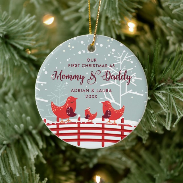 Första jul som Mamma pappa Personlig Birds Julgransprydnad Keramik (Träd)