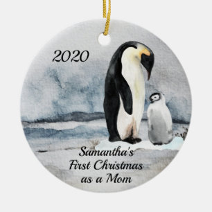 Första jul som Mamma Penguin och Baby Julgransprydnad Keramik