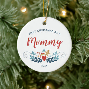 Första jul som Mamma Scandi Folk Julgransprydnad Keramik