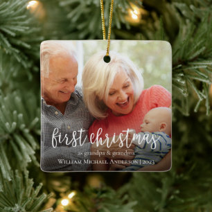 Första jul som morfar och mormor Baby Photo Julgransprydnad Keramik