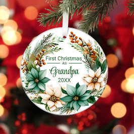 Första jul som morfar White Grönt Poinsettias Julgransprydnad Keramik