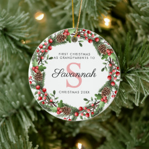Första jul som morföräldrar Blommigt andedräkt Julgransprydnad Keramik