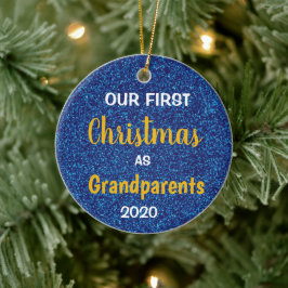 Första jul som morföräldrar Blue Glitter Photo Julgransprydnad Keramik
