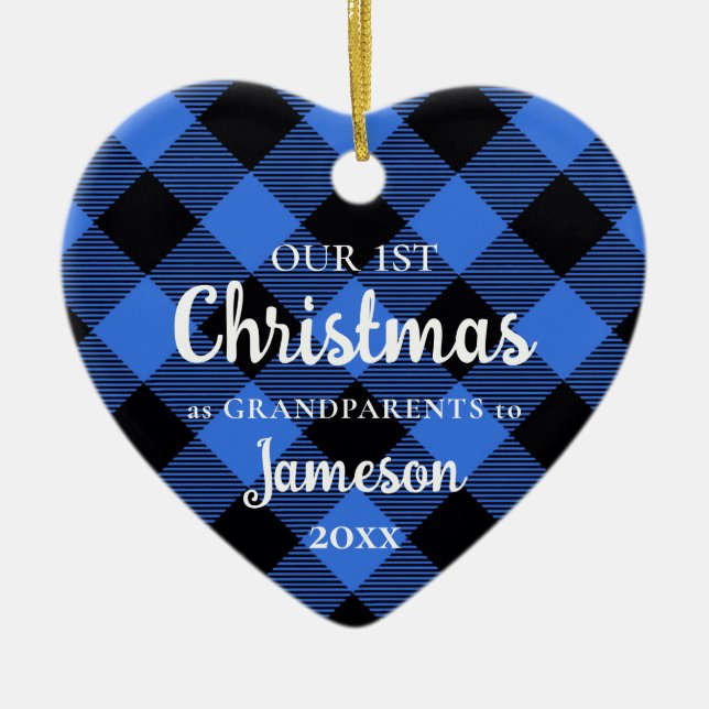 Första jul som morföräldrar Blue Heart Photo Julgransprydnad Keramik (Framsidan)