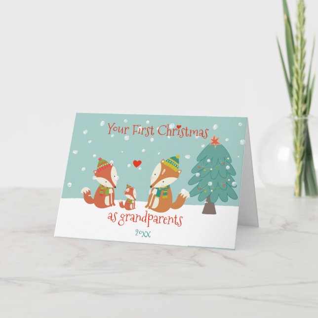 Första jul som morföräldrar Cute Little Foxes Kort (Framsida)
