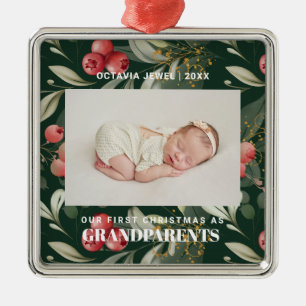 Första jul som morföräldrar Flowers Berries Julgransprydnad Metall