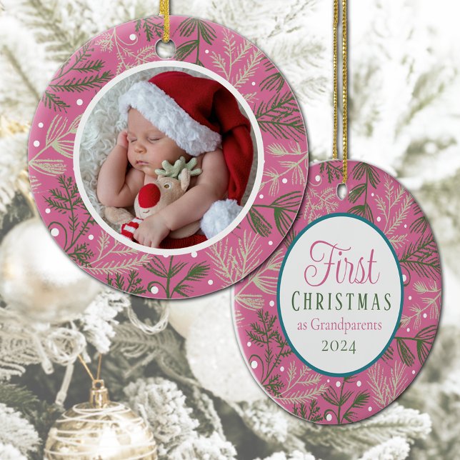 Första jul som morföräldrar Foto Rosa Julgransprydnad Keramik (Skapare uppladdad)