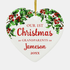 Första jul som morföräldrar Holly Heart Julgransprydnad Keramik