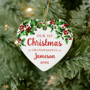 Första jul som morföräldrar Holly Heart Photo Julgransprydnad Keramik