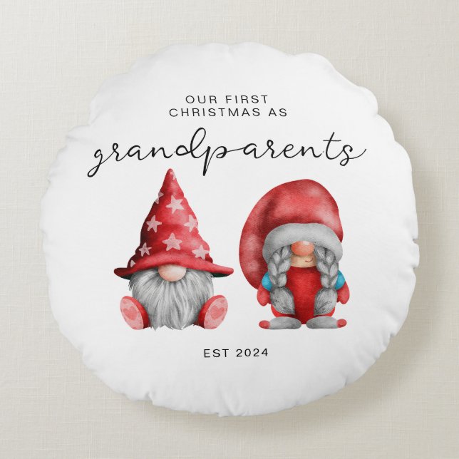 Första jul som morföräldrar julfamilj rund kudde (Framsidan)