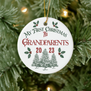 Första jul som morföräldrar julgransprydnad keramik