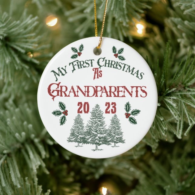Första jul som morföräldrar julgransprydnad keramik (Träd)