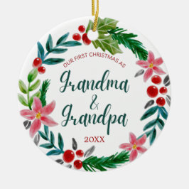 Första jul som morföräldrar julgransprydnad keramik
