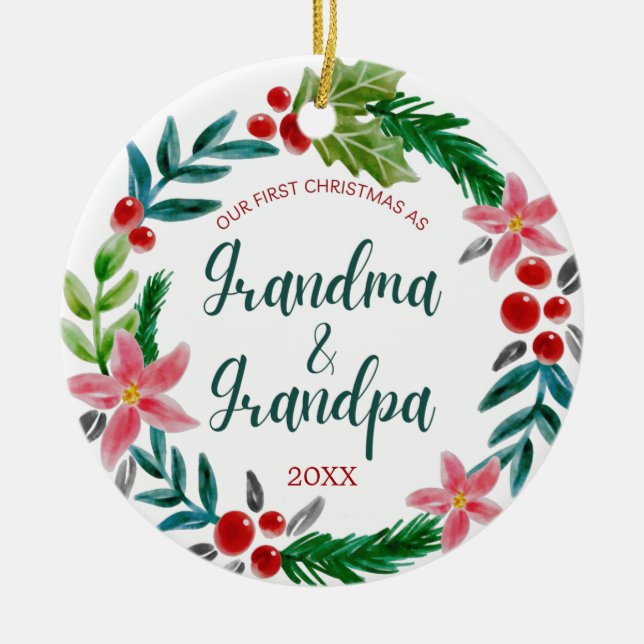 Första jul som morföräldrar julgransprydnad keramik (Framsidan)