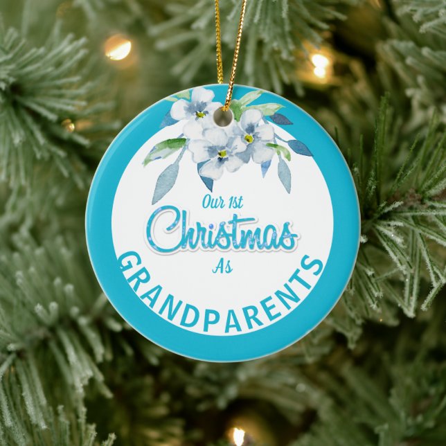 Första jul som morföräldrar julgransprydnad keramik (Träd)