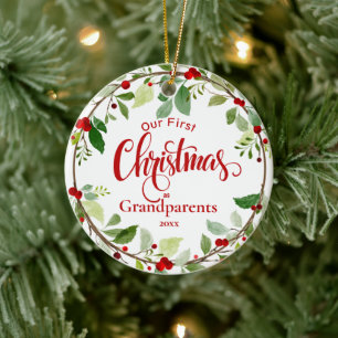 Första jul som morföräldrar Red Holly Julgransprydnad Keramik