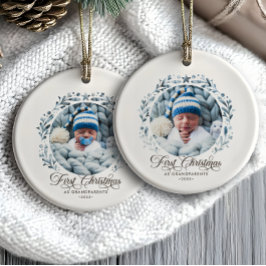 Första jul som morföräldrar skär 2-foto julgransprydnad keramik