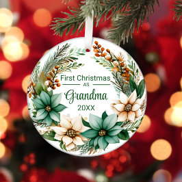 Första jul som morma White Grönt Poinsettias Julgransprydnad Keramik