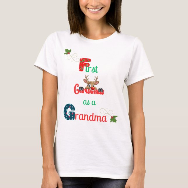 Första jul som mormor Dam Festive T Shirt (Framsida)