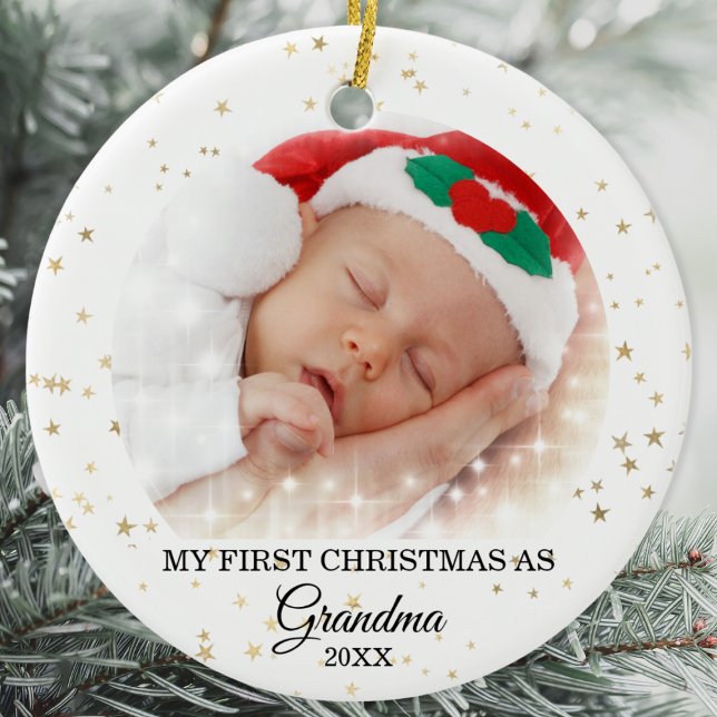 Första jul som mormor Fotokeramiskt prydnadsföremå Julgransprydnad Keramik (Skapare uppladdad)