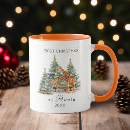 Första jul som Moster Watercolor Cute Giraffe Mugg