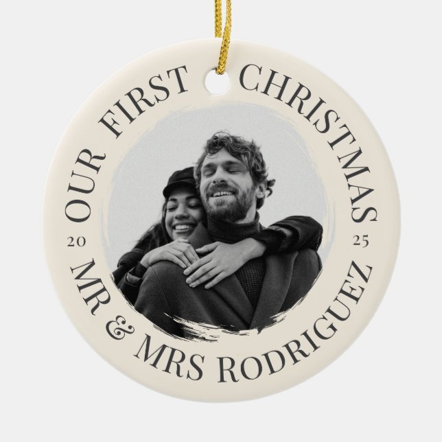 Första jul som Mr & Mrs. Julgransprydnad Keramik (Framsidan)