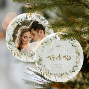 Första jul som Mr & Mrs Photo Julgransprydnad Keramik