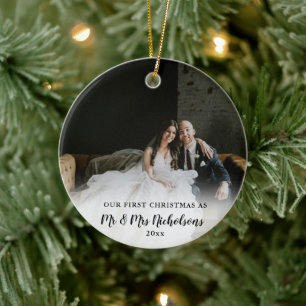 Första jul som Mr & Mrs Photo Overlay Julgransprydnad Keramik