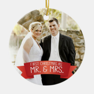 Första jul som Mr. & Mrs Photo Red Julgransprydnad Keramik