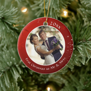 Första jul som MR & MRS Red Snowflake 2 Photo Julgransprydnad Keramik