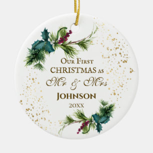 Första jul som mr & Mrs Winter inspirational Julgransprydnad Keramik