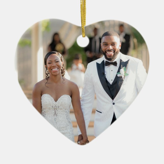 Första jul som Mr. och Mrs. Bröllop Photo Julgransprydnad Keramik (Framsidan)