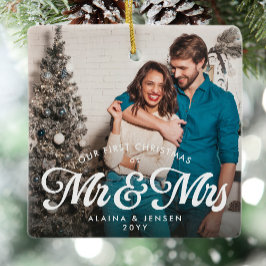 Första jul som Mr och Mrs. Ett foto Julgransprydnad Keramik