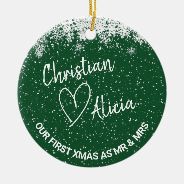 Första jul som Mr. och Mrs. grönt Ornament (Framsidan)